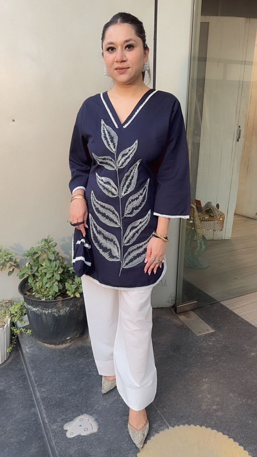 Tropical Navy Blue Cordset with Potli