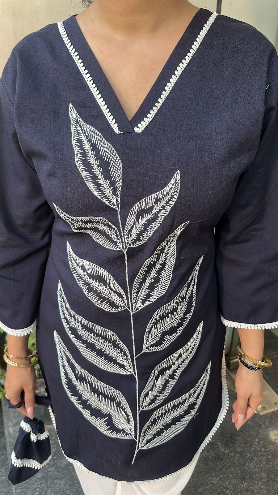 Tropical Navy Blue Cordset with Potli