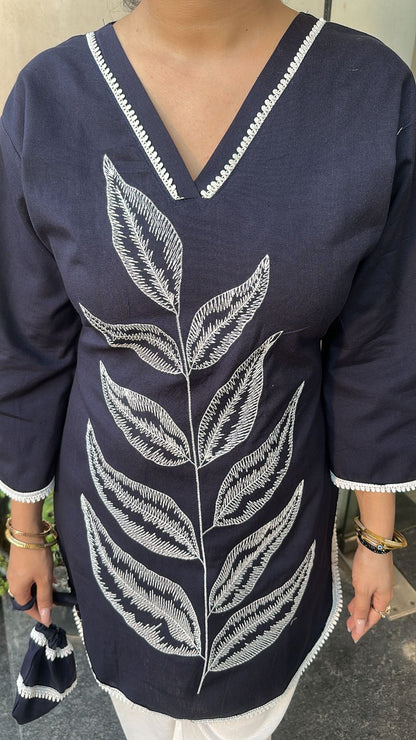 Tropical Navy Blue Cordset with Potli