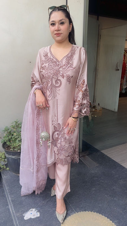 Desire Onion pink Cut work Designer Suit