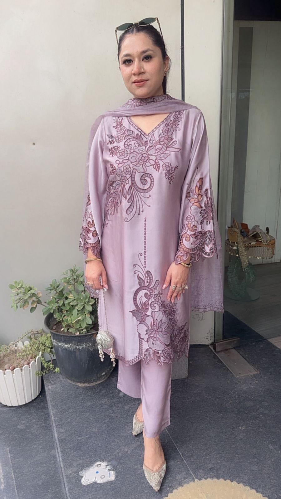 Desire Lavender Cut work Designer Suit