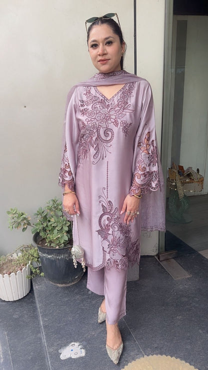 Desire Lavender Cut work Designer Suit