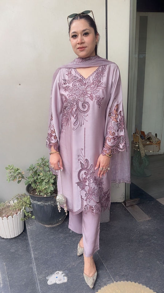 Desire Lavender Cut work Designer Suit