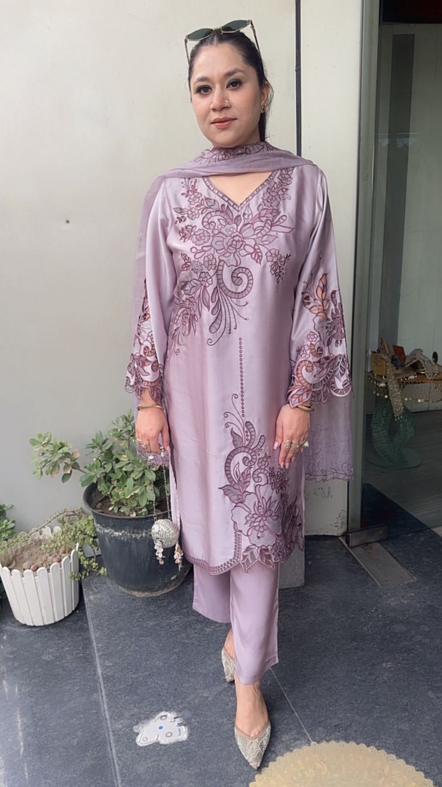 Desire Lavender Cut work Designer Suit