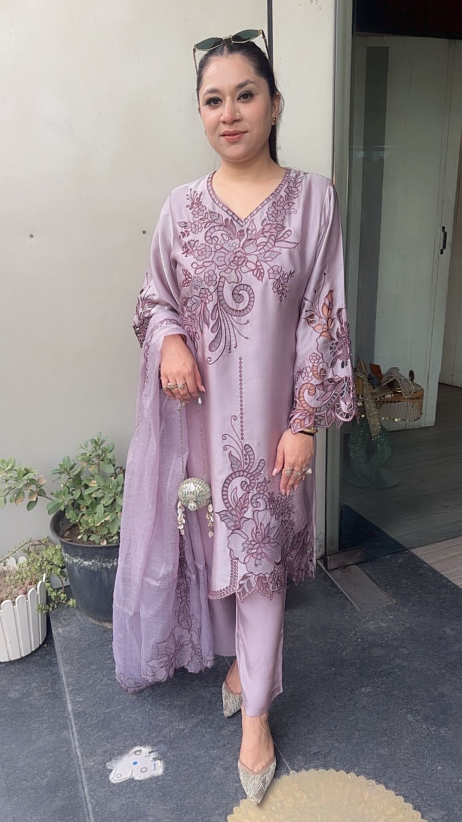 Desire Lavender Cut work Designer Suit