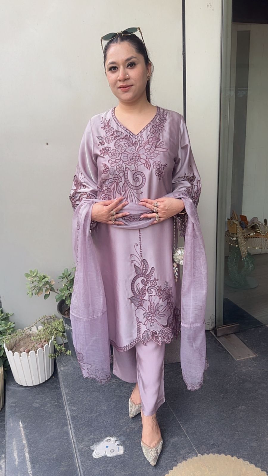 Desire Lavender Cut work Designer Suit