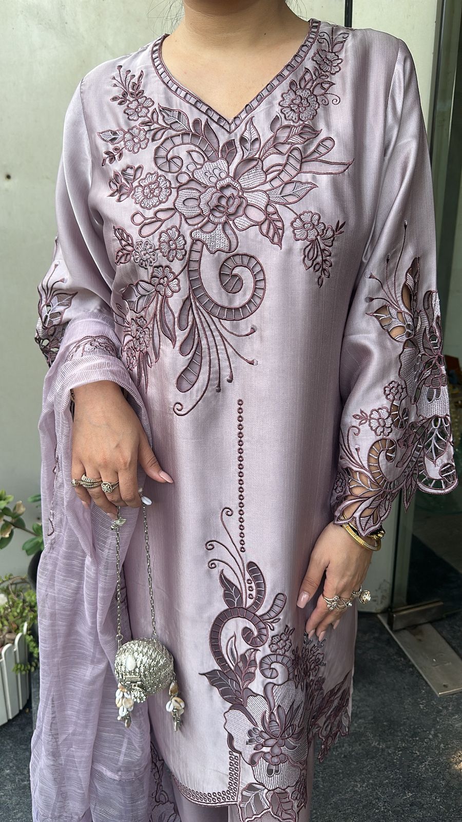 Desire Lavender Cut work Designer Suit