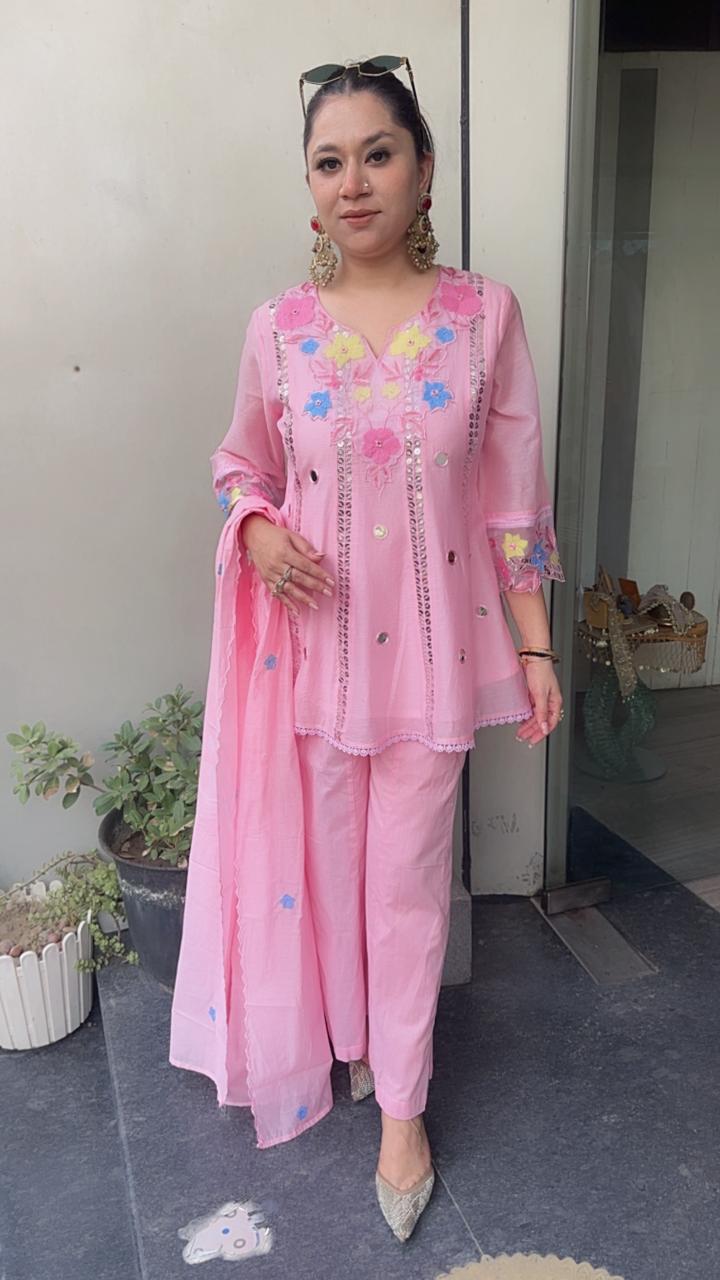 Emily Baby Pink peplum Designer Suit