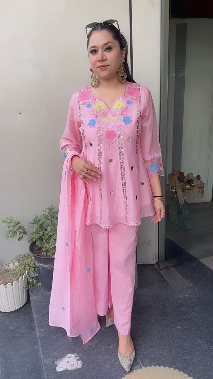 Emily Baby Pink peplum Designer Suit