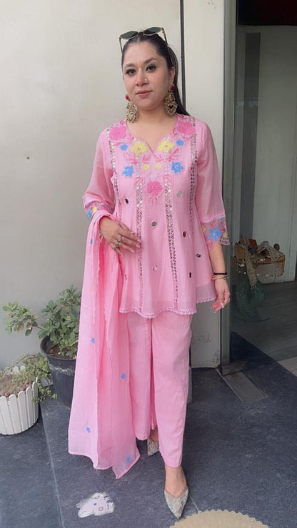 Emily Baby Pink peplum Designer Suit