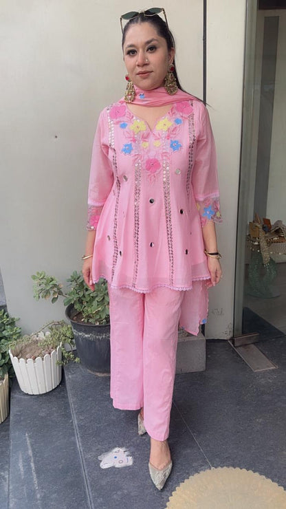 Emily Baby Pink peplum Designer Suit