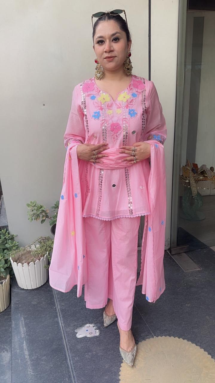 Emily Baby Pink peplum Designer Suit