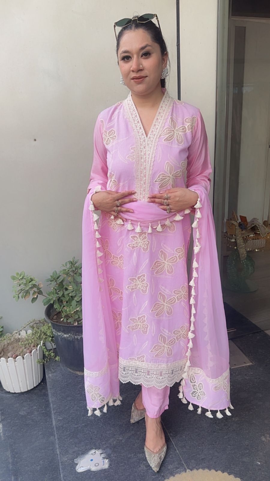 Khayaal Baby Pink Lace work Cotton Designer Suit