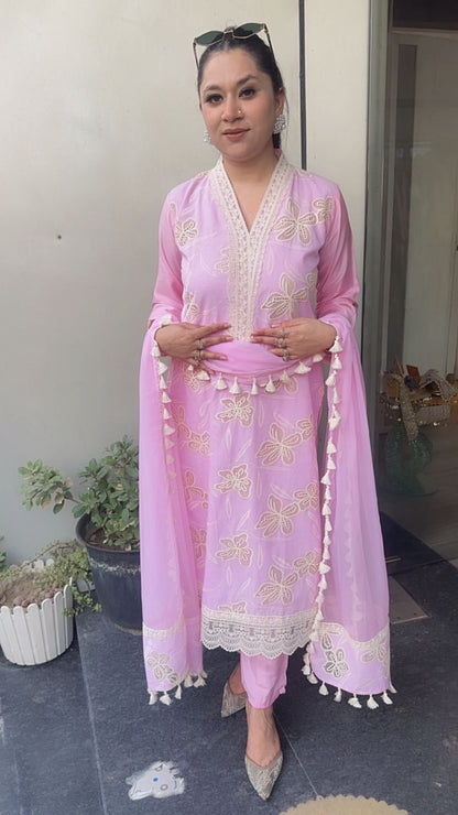 Khayaal Baby Pink Lace work Cotton Designer Suit