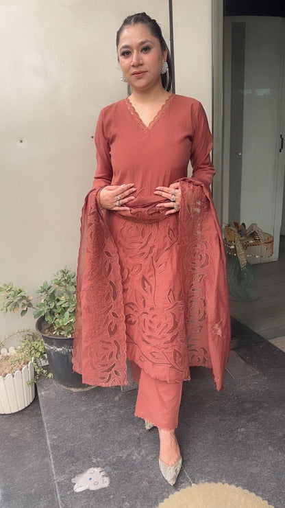 Tavas Coffee Brown Applique Designer Suit