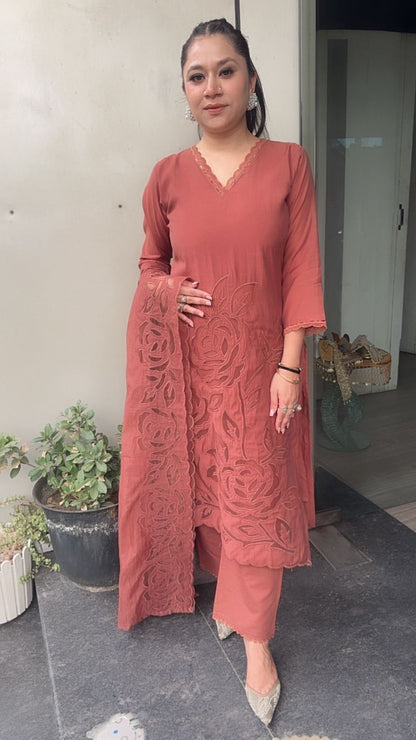 Tavas Coffee Brown Applique Designer Suit