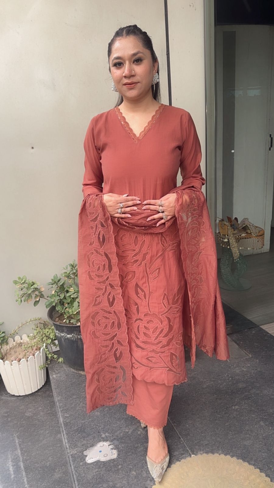 Tavas Coffee Brown Applique Designer Suit