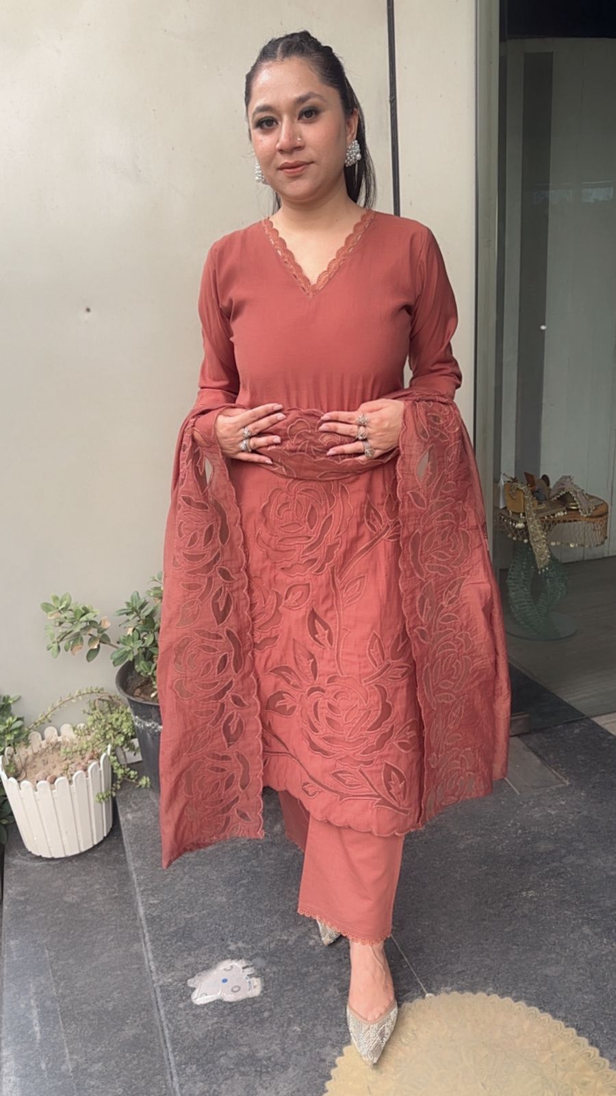 Tavas Coffee Brown Applique Designer Suit