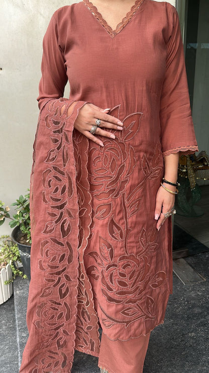 Tavas Coffee Brown Applique Designer Suit