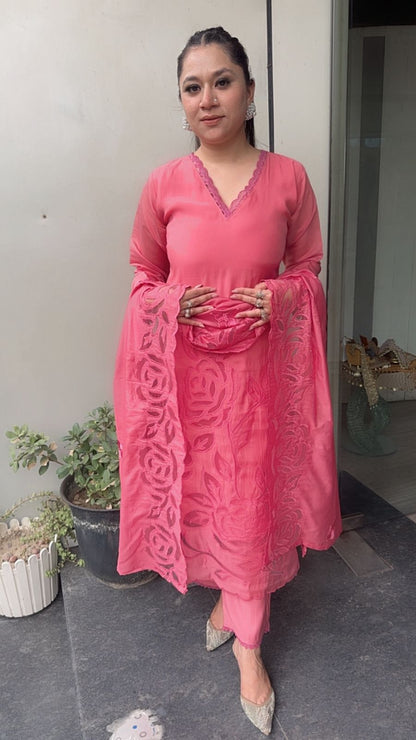 Tavas Raddish Pink Applique Designer Suit