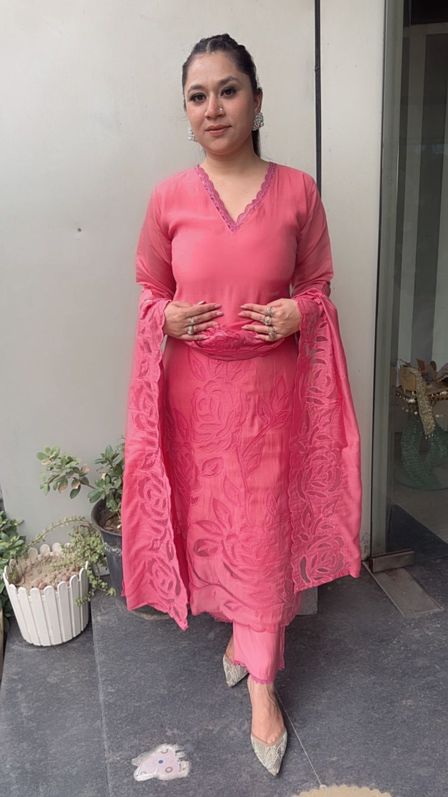 Tavas Raddish Pink Applique Designer Suit