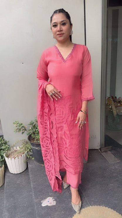 Tavas Raddish Pink Applique Designer Suit