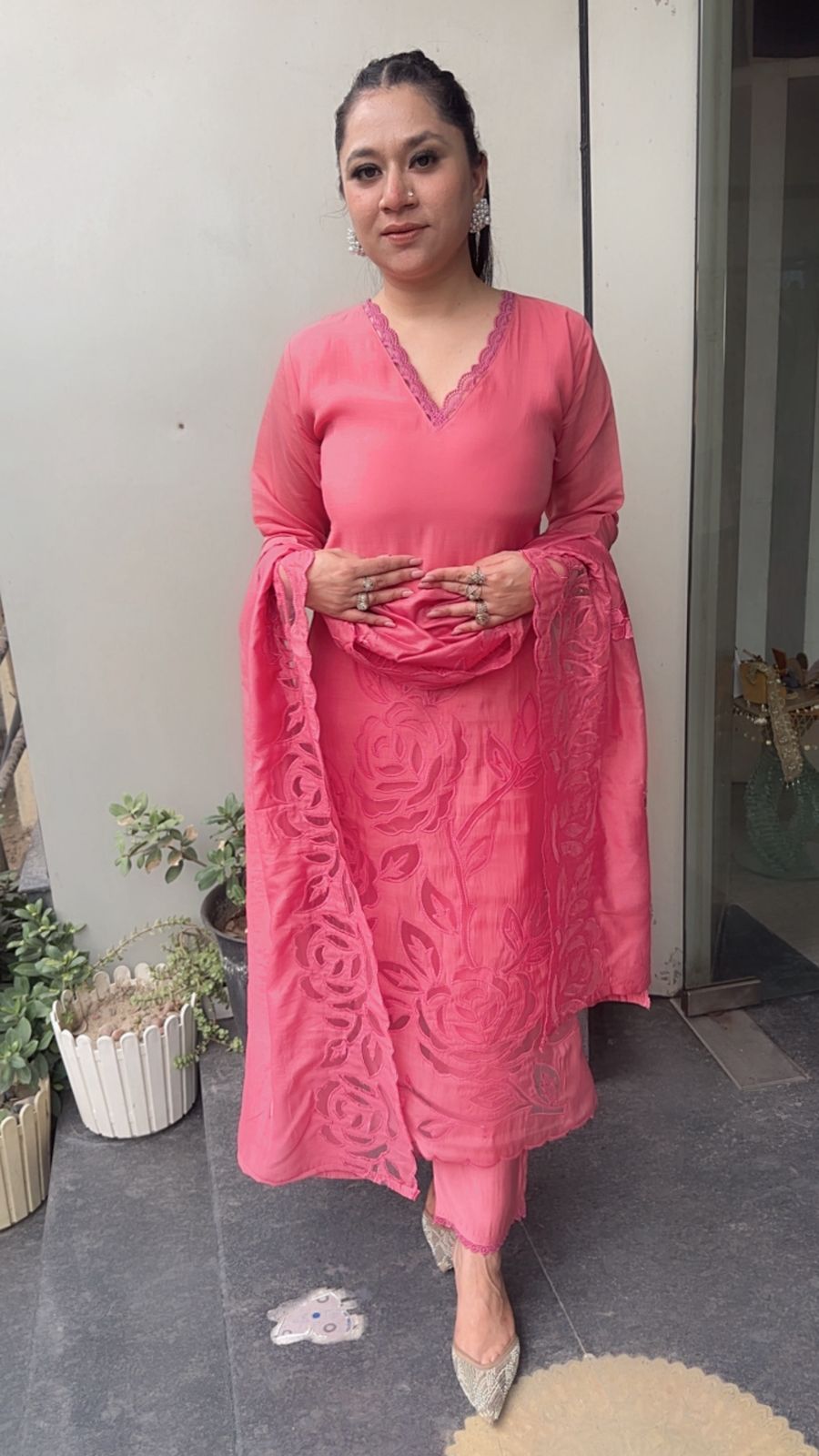 Tavas Raddish Pink Applique Designer Suit