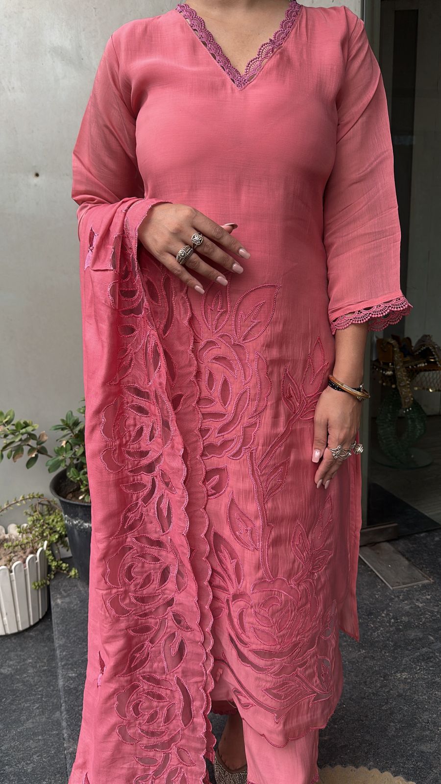 Tavas Raddish Pink Applique Designer Suit