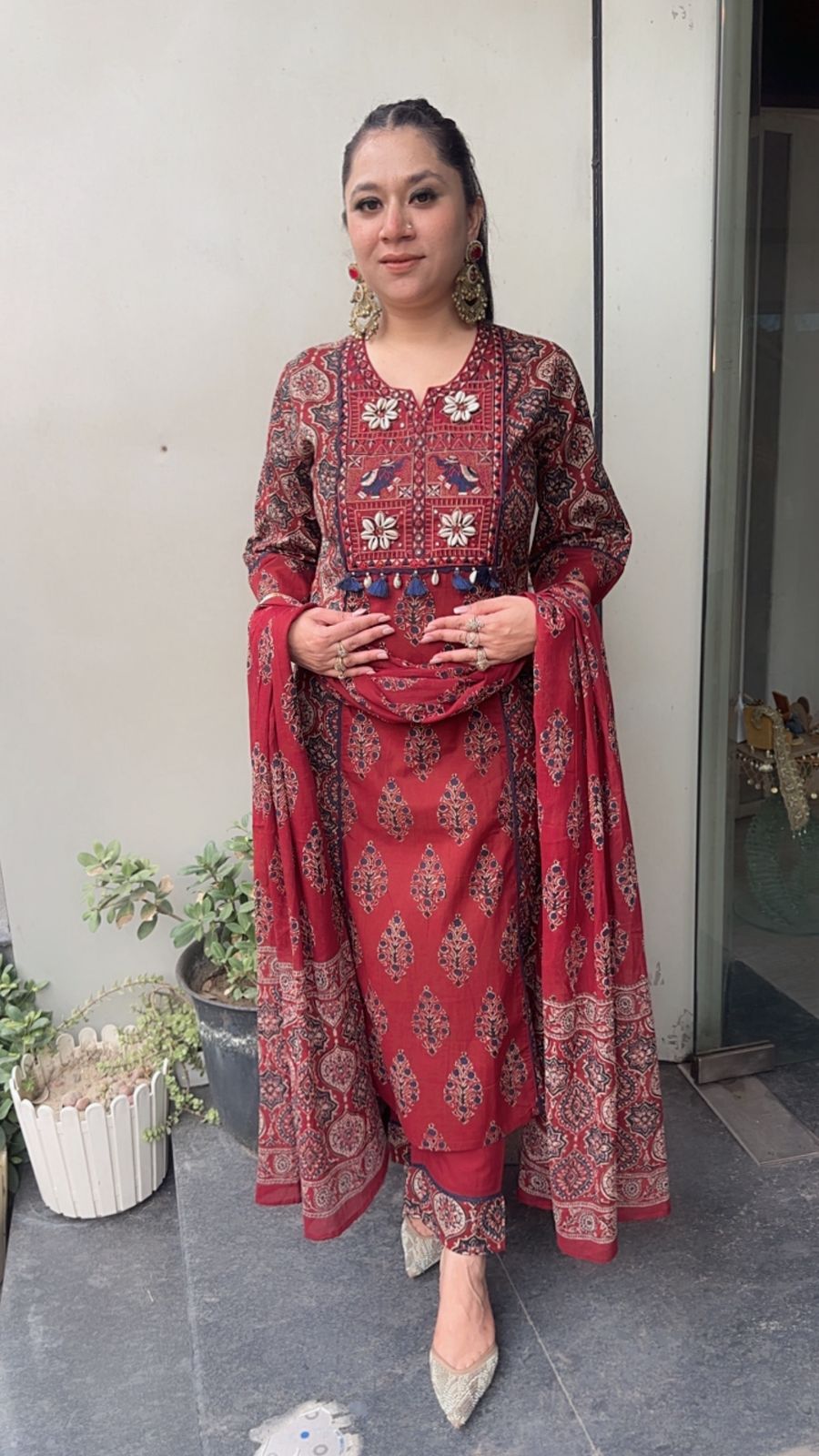 Shank Mahroon Digital Cotton Designer Suit