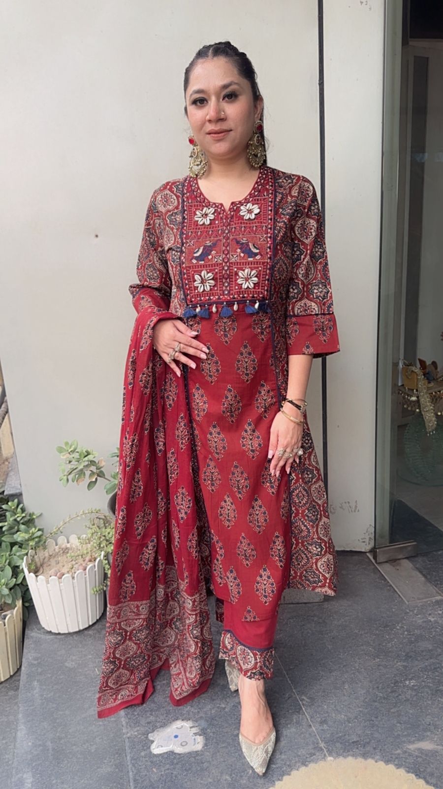 Shank Mahroon Digital Cotton Designer Suit