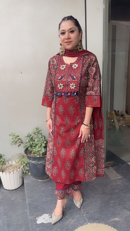 Shank Mahroon Digital Cotton Designer Suit