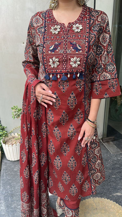 Shank Mahroon Digital Cotton Designer Suit