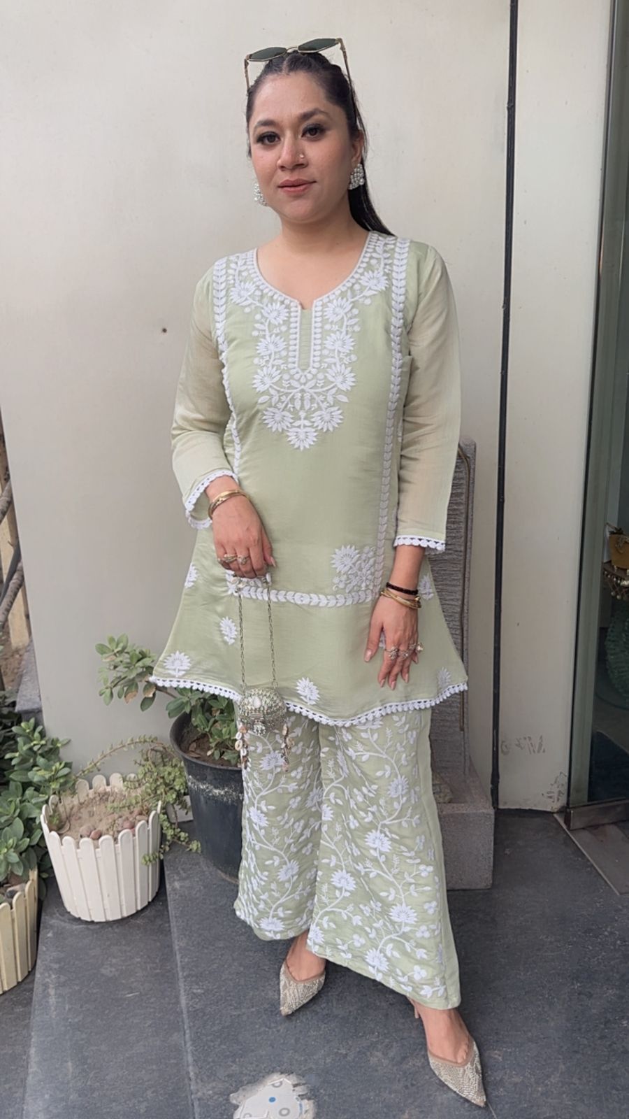 Koho pista Thread work Chikankari  Cordset