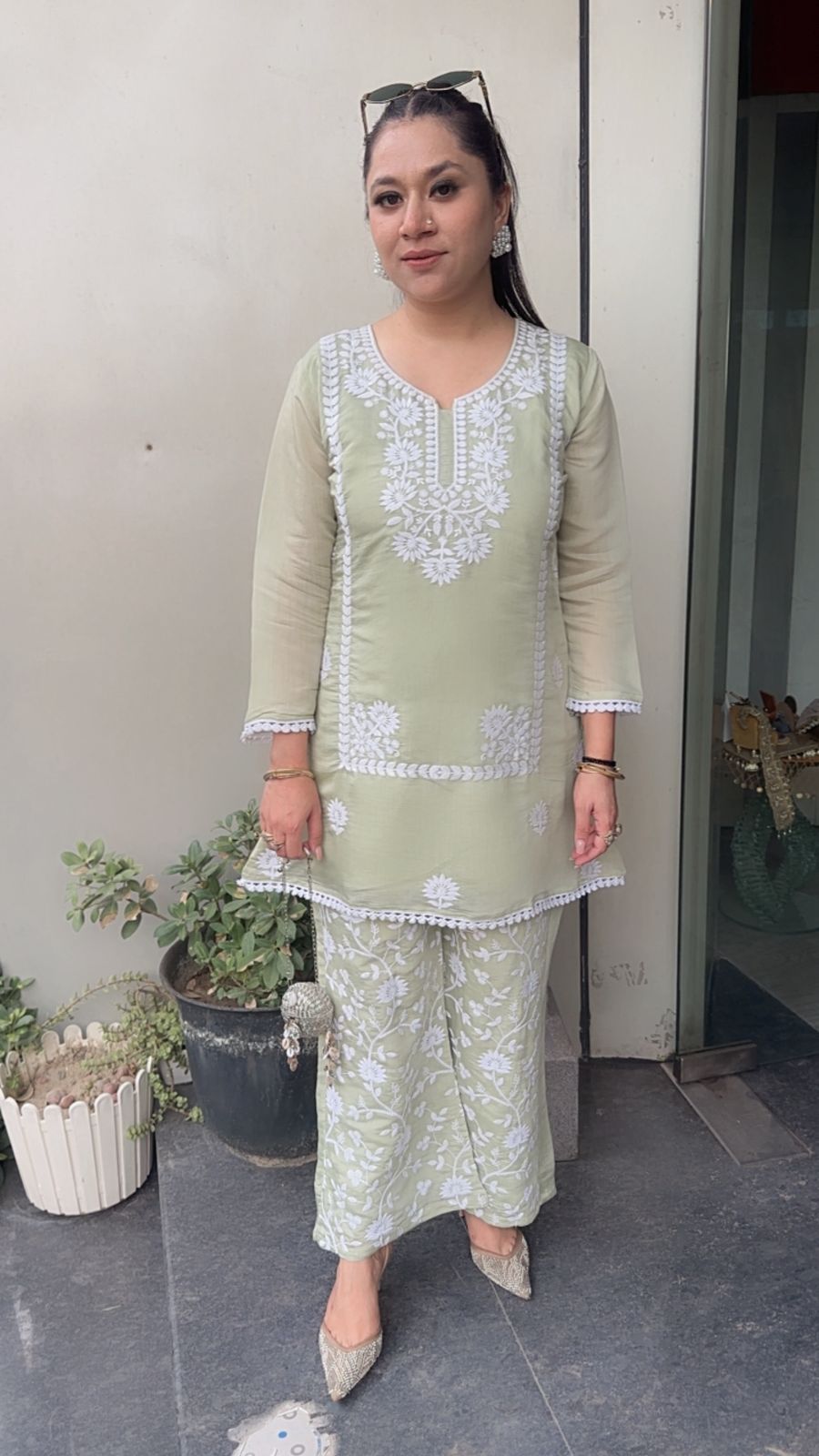 Koho pista Thread work Chikankari  Cordset