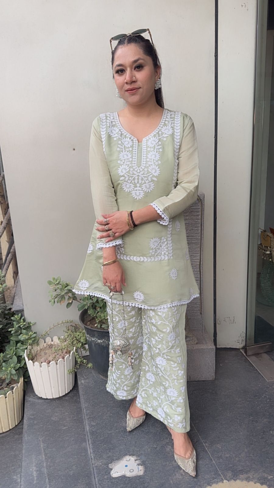 Koho pista Thread work Chikankari  Cordset