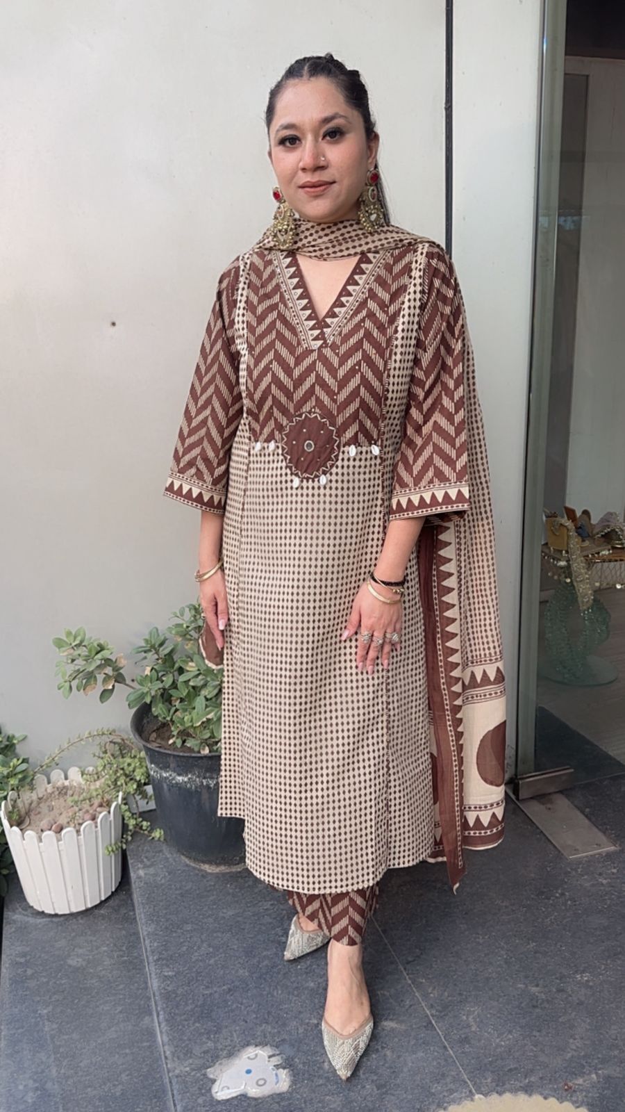 Bannhi Brown Digital Cotton Designer Suit