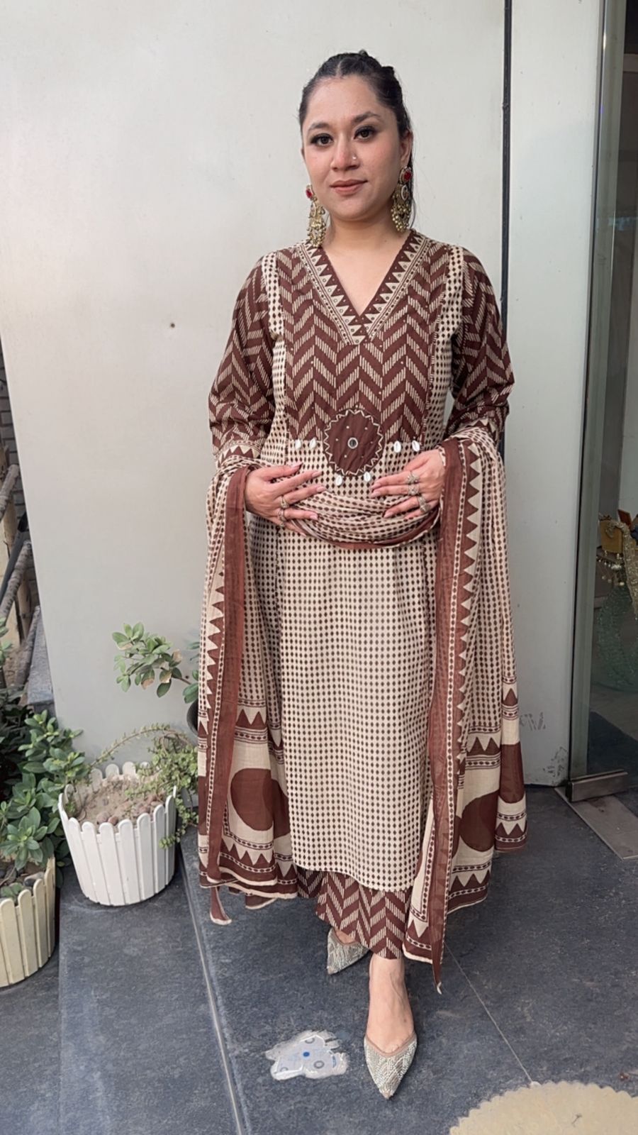 Bannhi Brown Digital Cotton Designer Suit