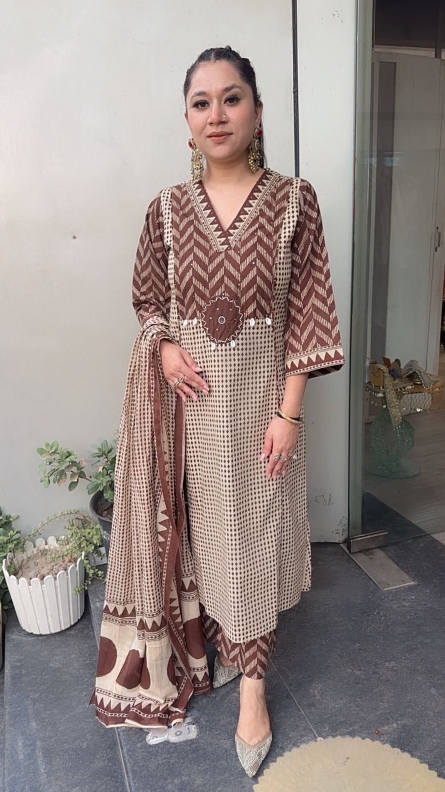 Bannhi Brown Digital Cotton Designer Suit