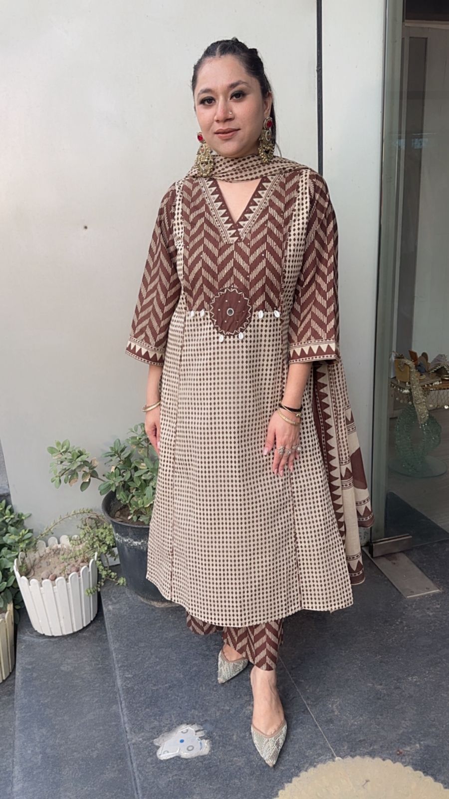 Bannhi Brown Digital Cotton Designer Suit