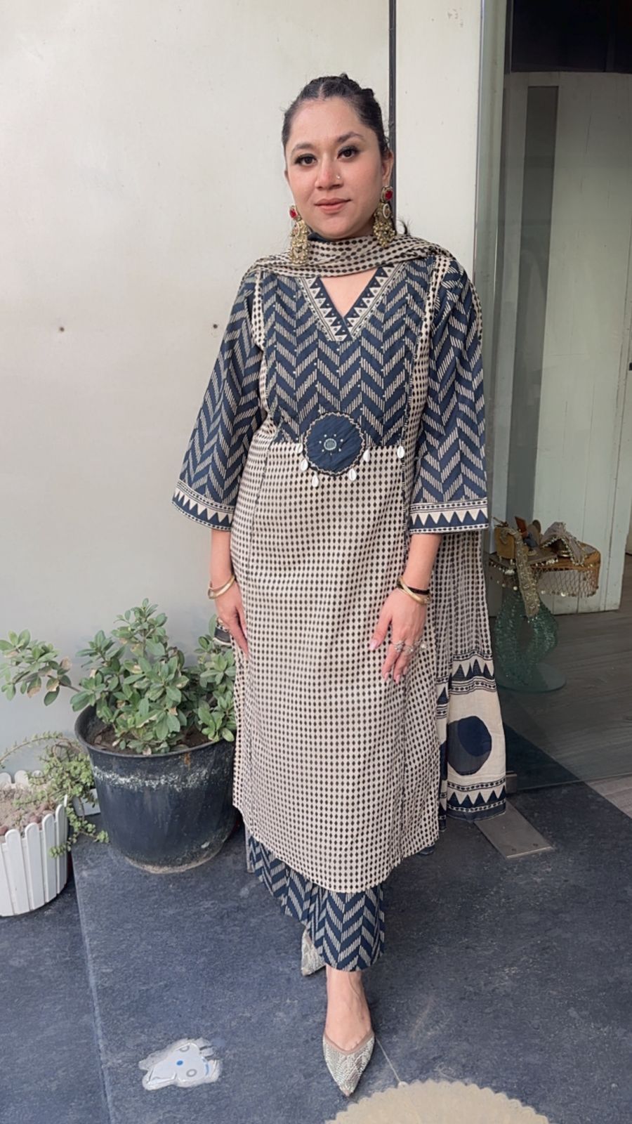 Bannhi Navy Blue Digital Cotton Designer Suit