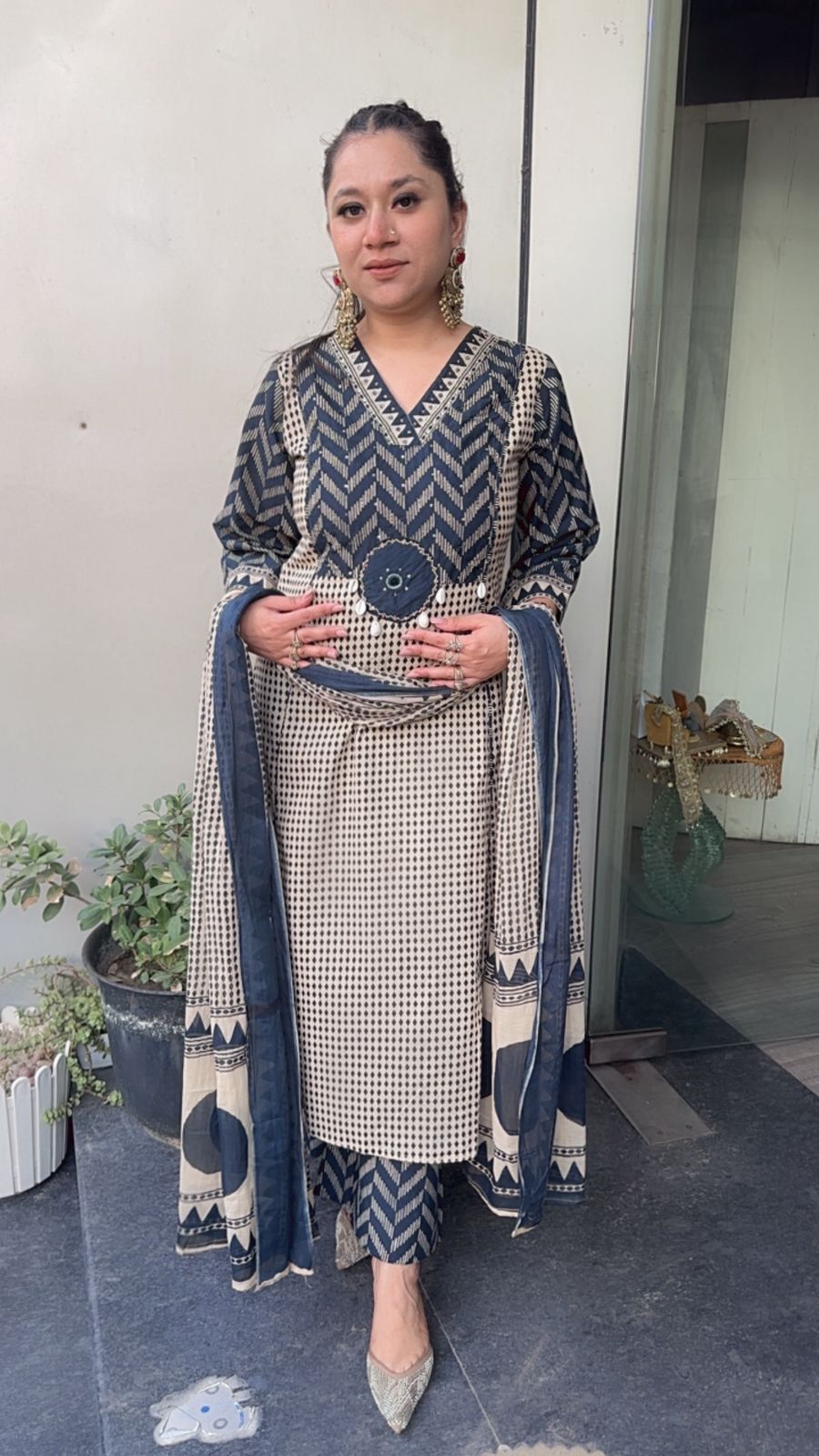Bannhi Navy Blue Digital Cotton Designer Suit
