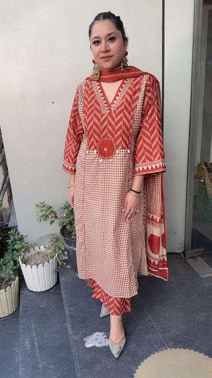 Bannhi Rust Digital Cotton Designer Suit