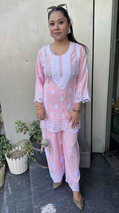 Nawab pink Thread work Chikankari  Cordset