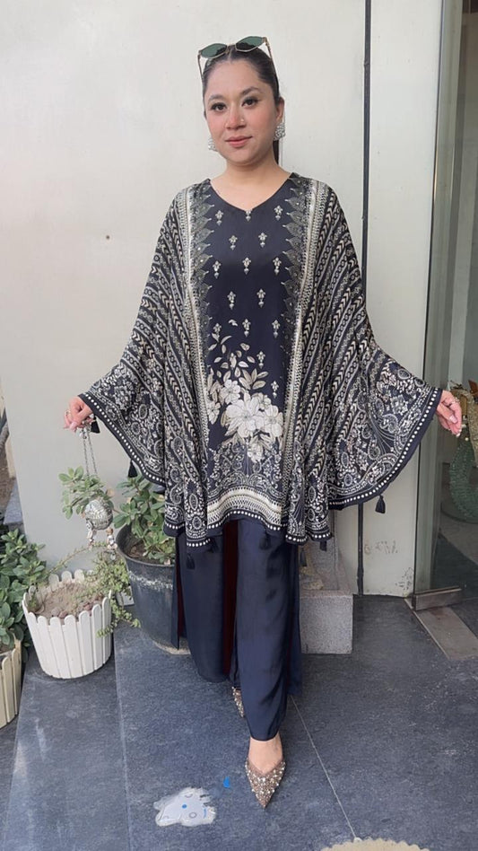 Bhutan Black Digital print Cape Style Cordset