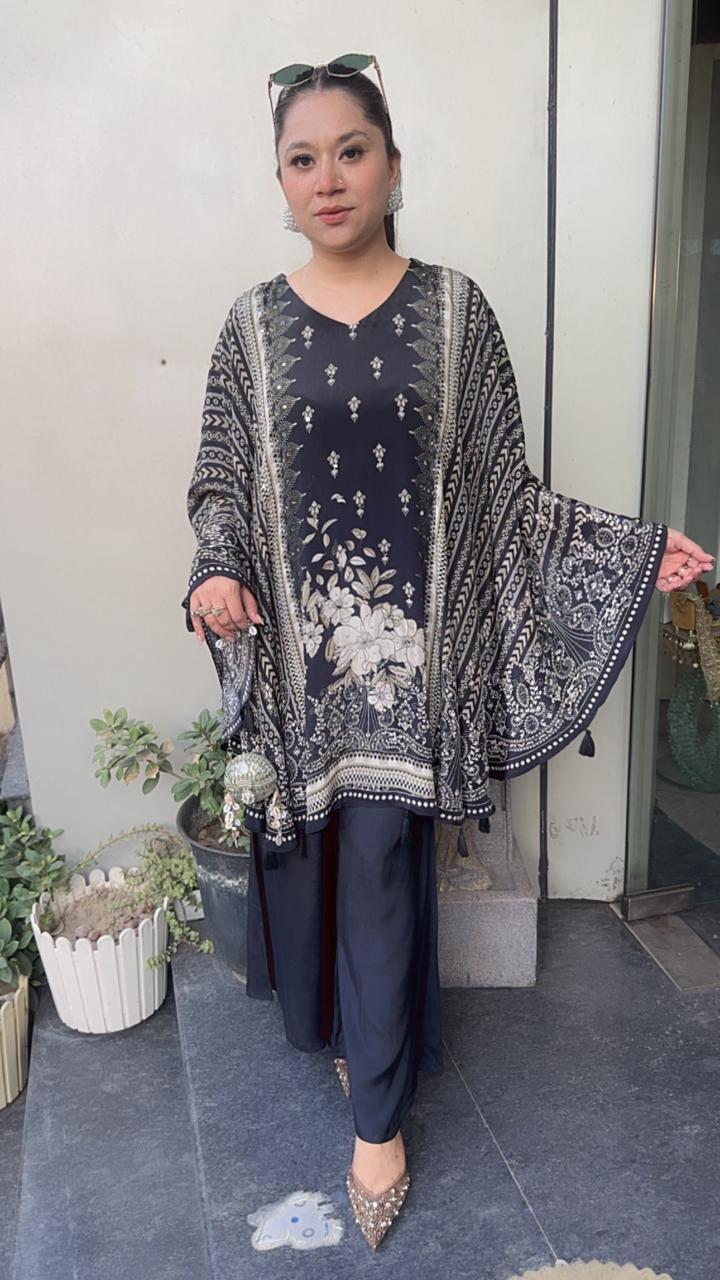 Bhutan Black Digital print Cape Style Cordset