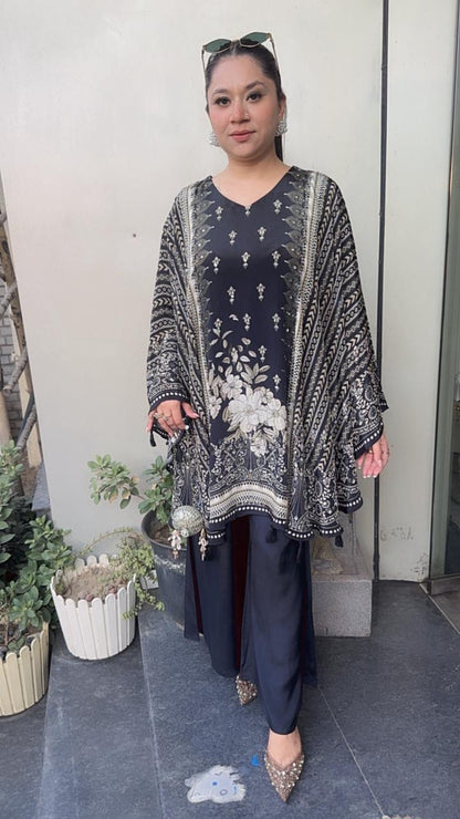 Bhutan Black Digital print Cape Style Cordset