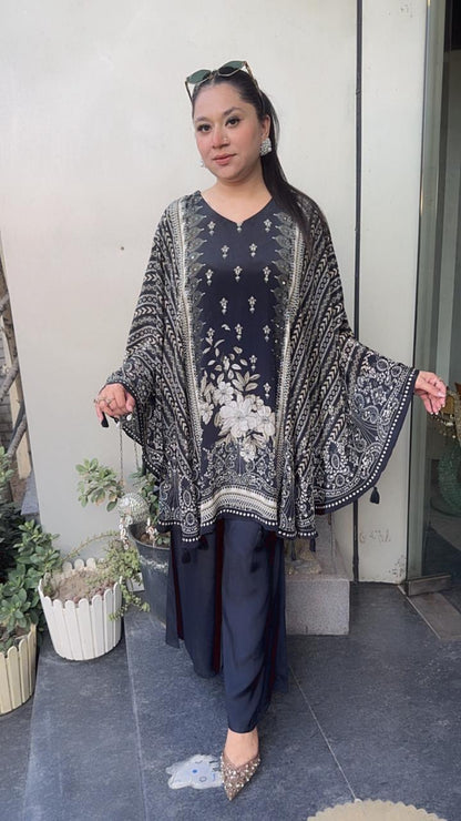 Bhutan Black Digital print Cape Style Cordset