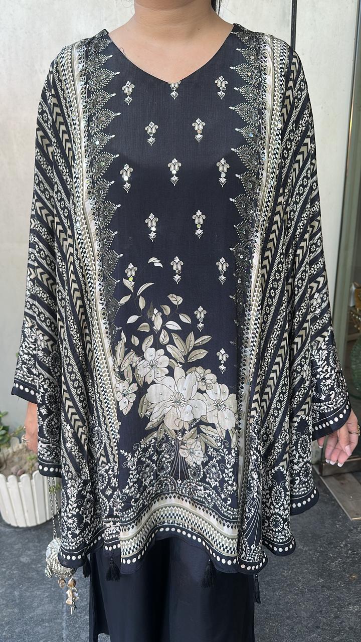 Bhutan Black Digital print Cape Style Cordset