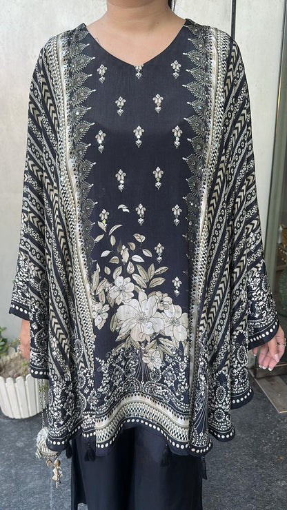 Bhutan Black Digital print Cape Style Cordset