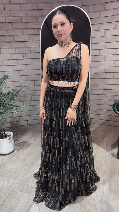 Ebony Black Katdana Designer Lengha